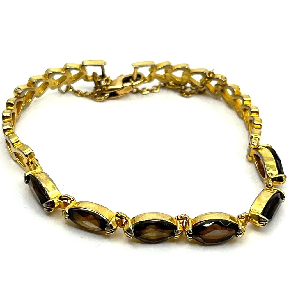 Vintage Gold Tone Smoky Glass Heart Link Bracelet – Boho Chic Classic Lobster‎